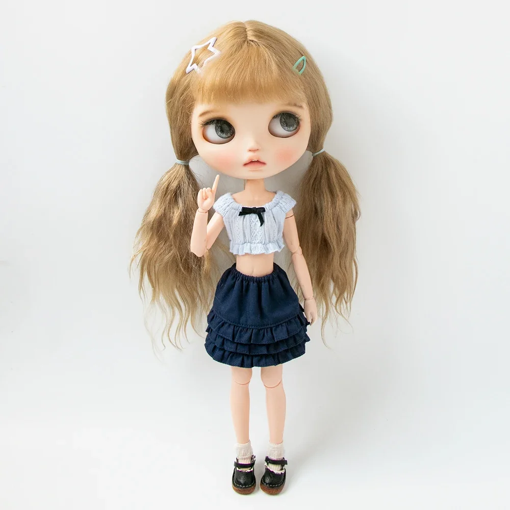 Blyth Clothes Colorful Layered Short Mini Skirt Cropped Midriff-Baring Top Crop Blouse for Azones Ob 22 Ker YMY Doll Accessories