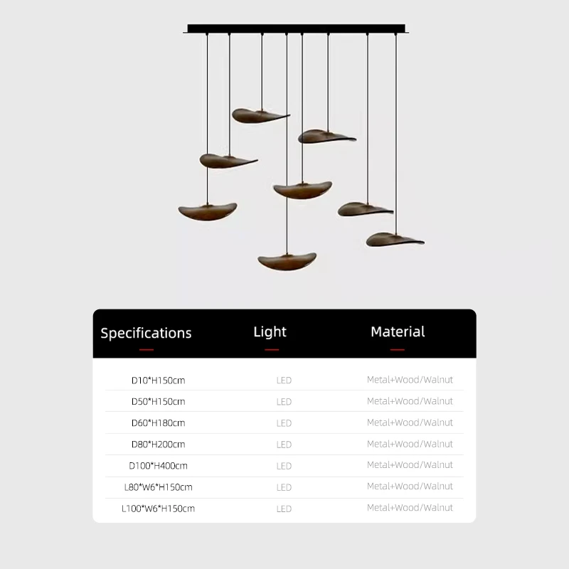 Wabi Sabi Solid Wood Pendant Lamp Villa Duplex Attic Staircase LED Indoor Lighting Restaurant Living room Chandelier 6