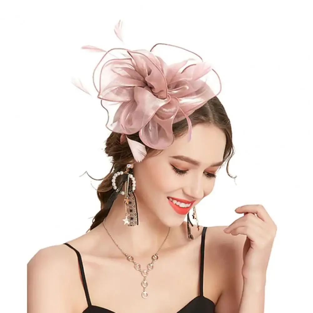 

Lady Fascinators Flower Headband Women Feather Headwear Elegant Bridal Hair Clip Fascinator Feather Cocktail Tea Party Headwear