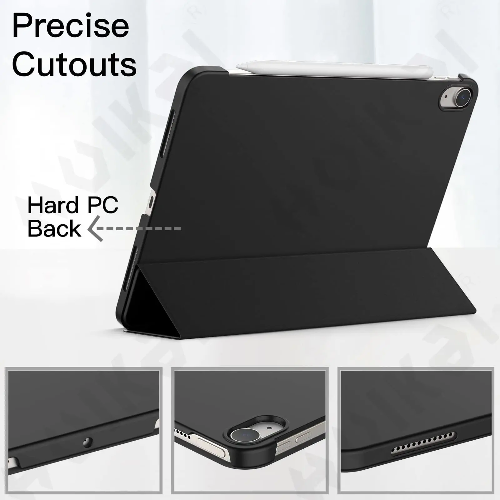 Slim Translucent Back Tri-Fold Stand Tablet Case with Pen Charging and Auto Wake/Sleep Functionality