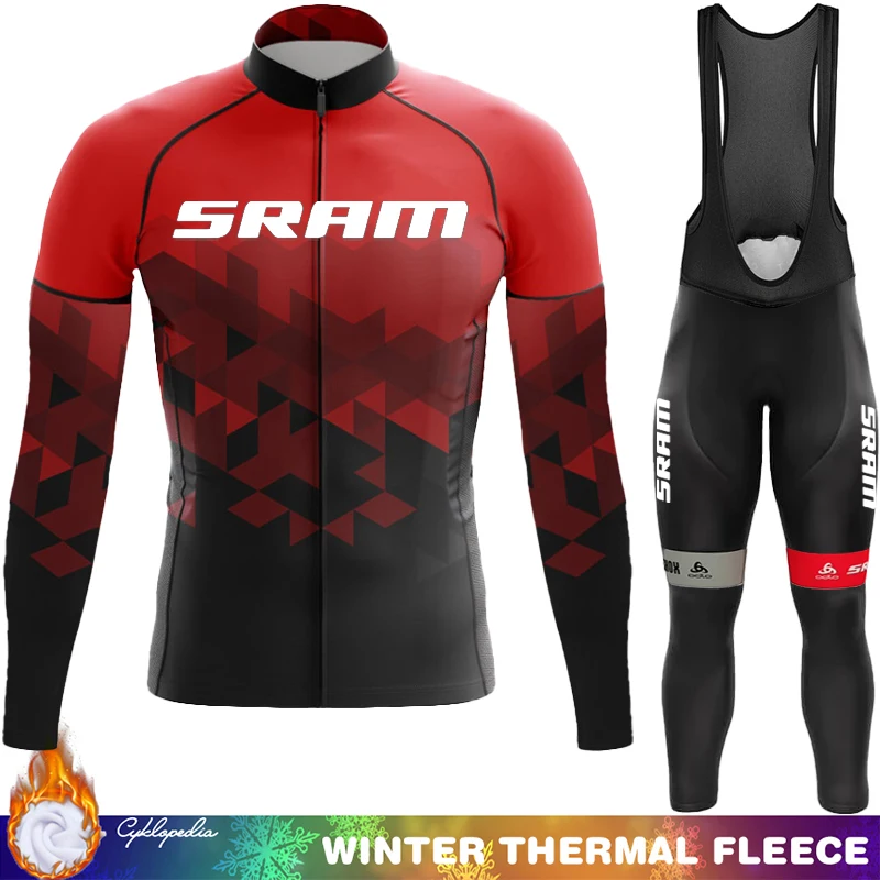 Road Bike Cycling Fleece Jersey SRAM Men's Pants Winter Thermal Man Maillot Clothing Mens Clothes Suit Set Bib Retro Outfit