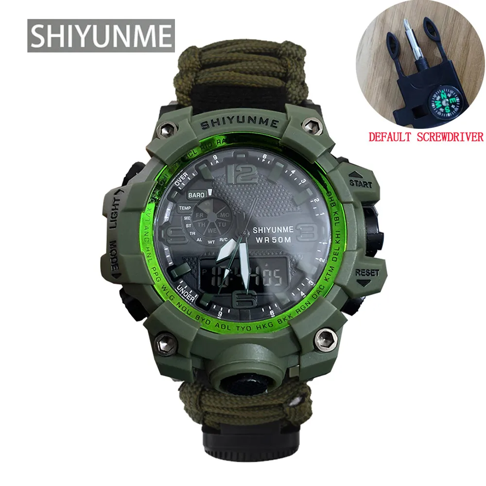 SHIYUNME Men Military Sports Digital Watches Compass Outdoor Survival Thermometer 50M Waterproof Men's Watch Relogio Masculino 