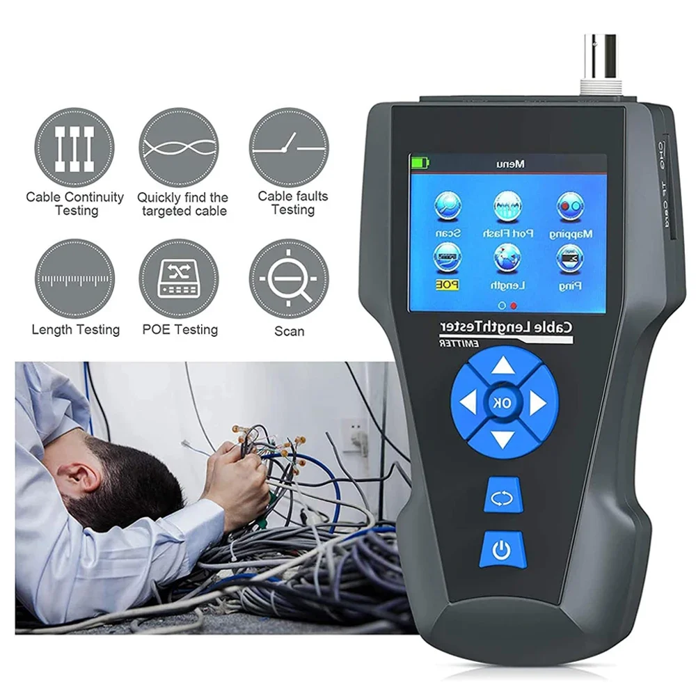 NOYAFA NF-8601S Cable Tester With PoE/PING Function Lan Measure Tester Measure Length Wiremap Tester Network Cable Tracker 5