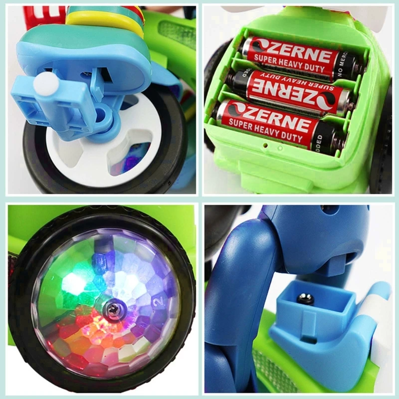 HUYU Electric Stunt Bike Toy Kids Music Tricycle Toy Children Interactive Omni-Directional Wheel 360°Rotate Car Gift Baby Toy