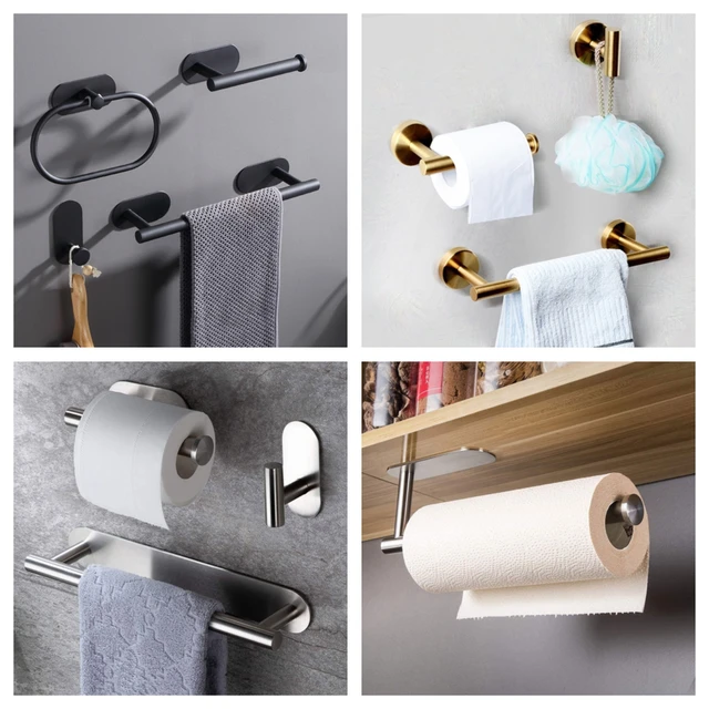 Adhesive Toilet Paper Holder Wall Mount For Bathroom Kitchen Silver Gold  Black Towel Storage Stand Stainless Steel Tissue Rack - AliExpress