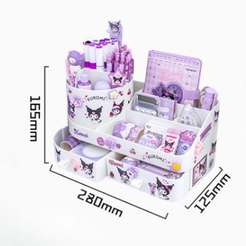 Pen Holder Kawaii Sanrio Kuromi Rotating Drawer Pen Holder Storage Box Organizer Large Capacity Desktop Cute Multi-functional Storage Rack