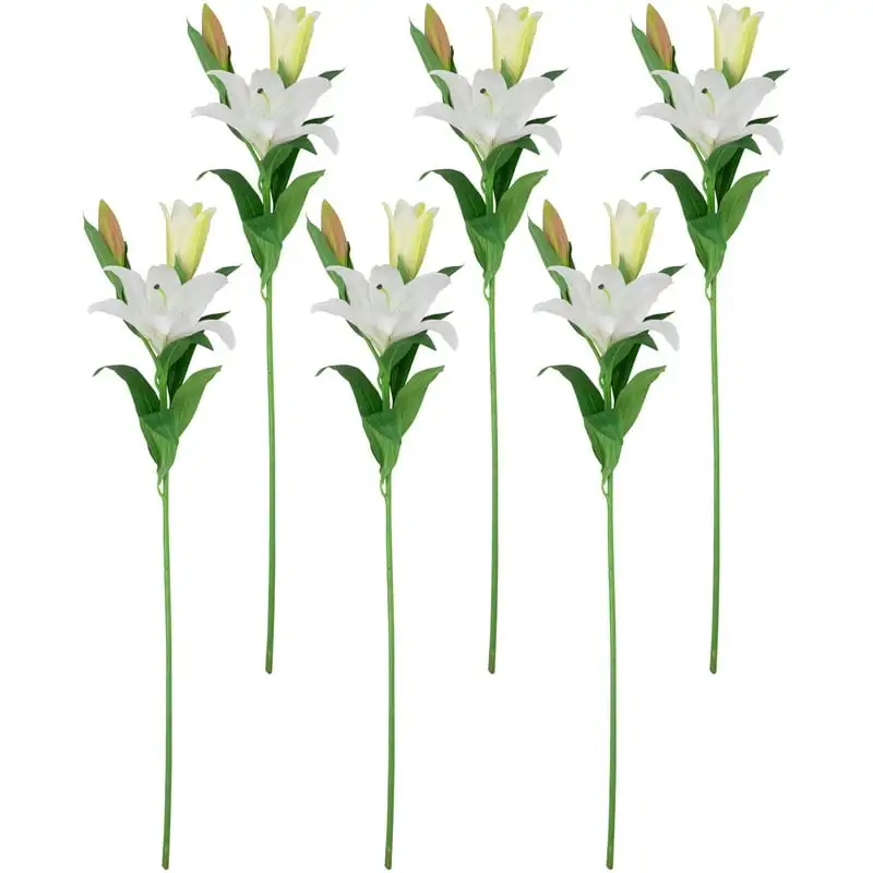 

of 6 White Lily Artificial Floral Stems 38"