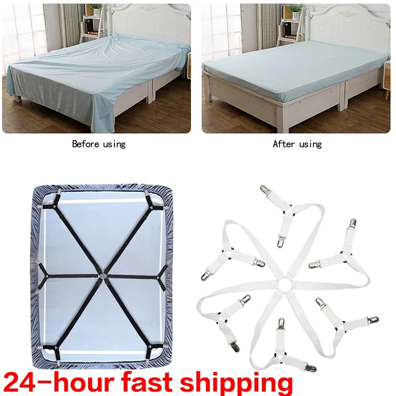 

4Pcs Polyester Bed Sheet Holder Adjustable Elastic 12 Clips To Fix Mattress Cover Blanket Clips To Fix Non-Slip Straps