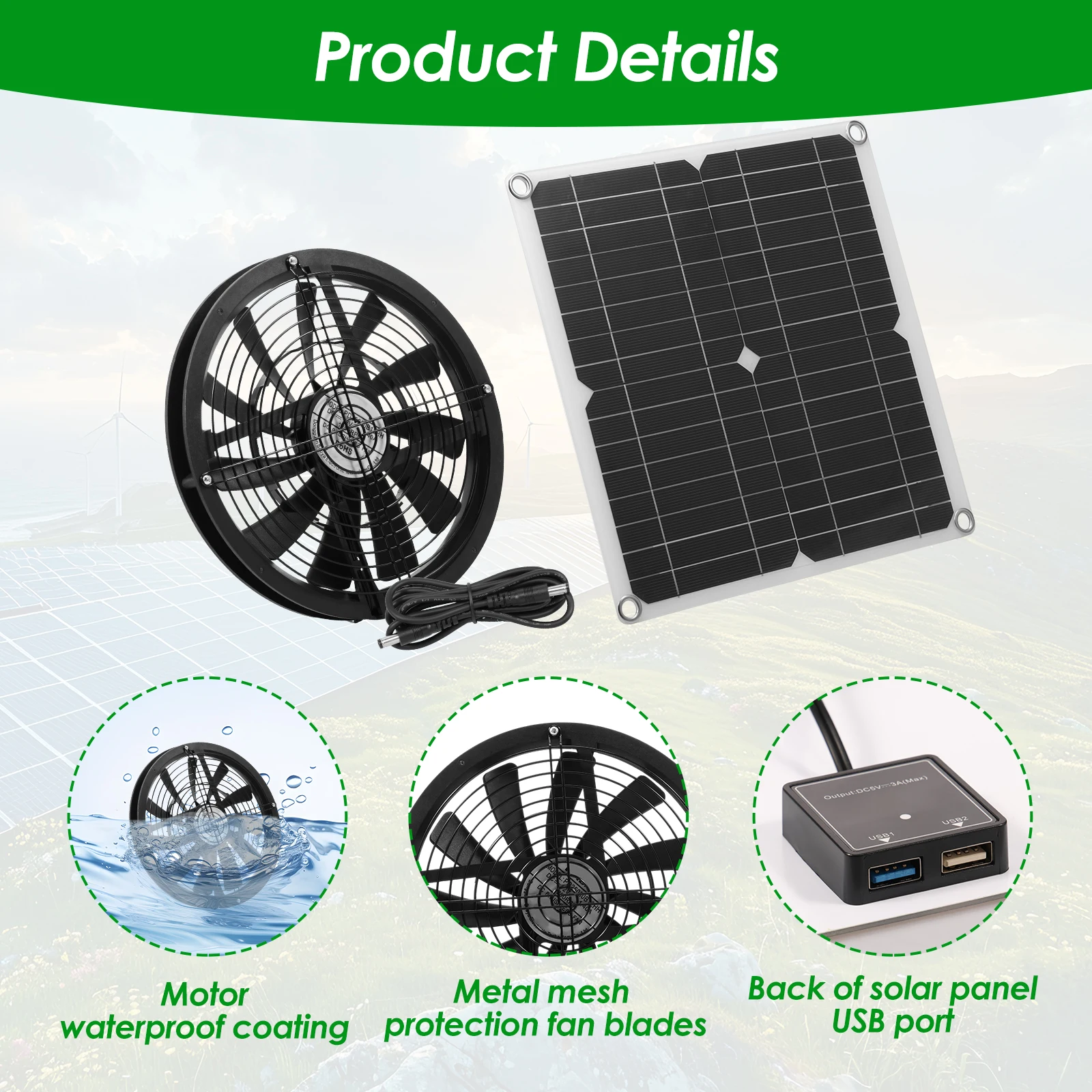 Waterproof Solar Powered Exhaust Fan Kit for Chicken Coop Greenhouse