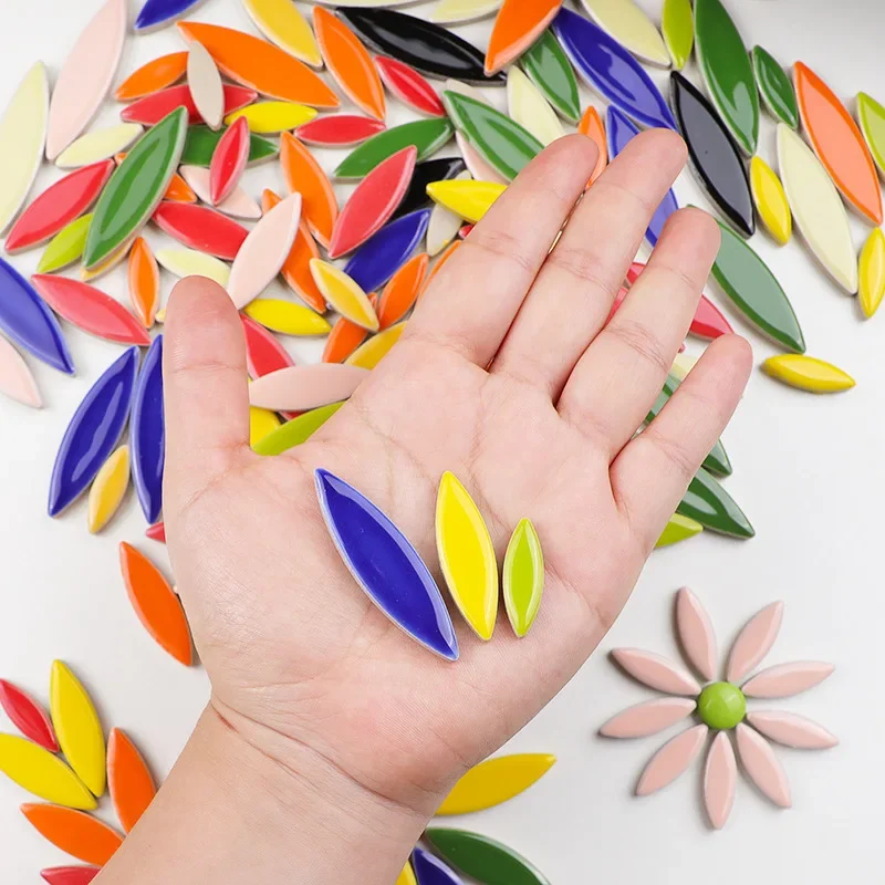 Willow Leaves Mosaic Tiles 100g Porcelain Leaf-Shape Tile 3 Sizes Mix Multi Color DIY Mosaic Making Stones for Craft Arts Decor diy mosaic supplies acrylic mosaics crystal mosaics supplies