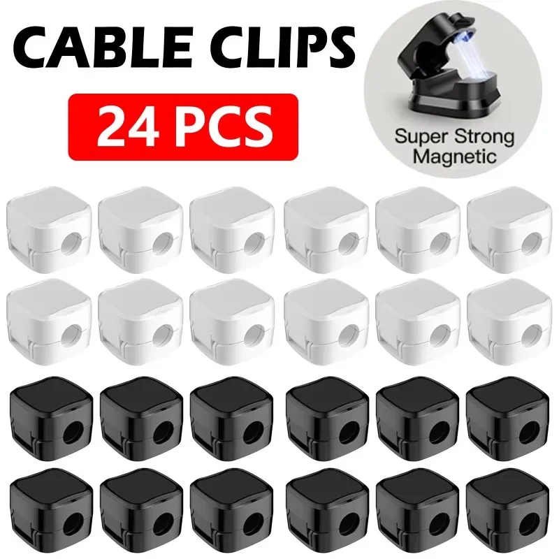 Cable Organizer Desk Organizer Storage Organizer Bag Organizer 24/1pcs Magnetic Cable Clips Adjustable Cord Holder Under Desk Cable Management Wire Keeper Home Office Cables Clip Organizer