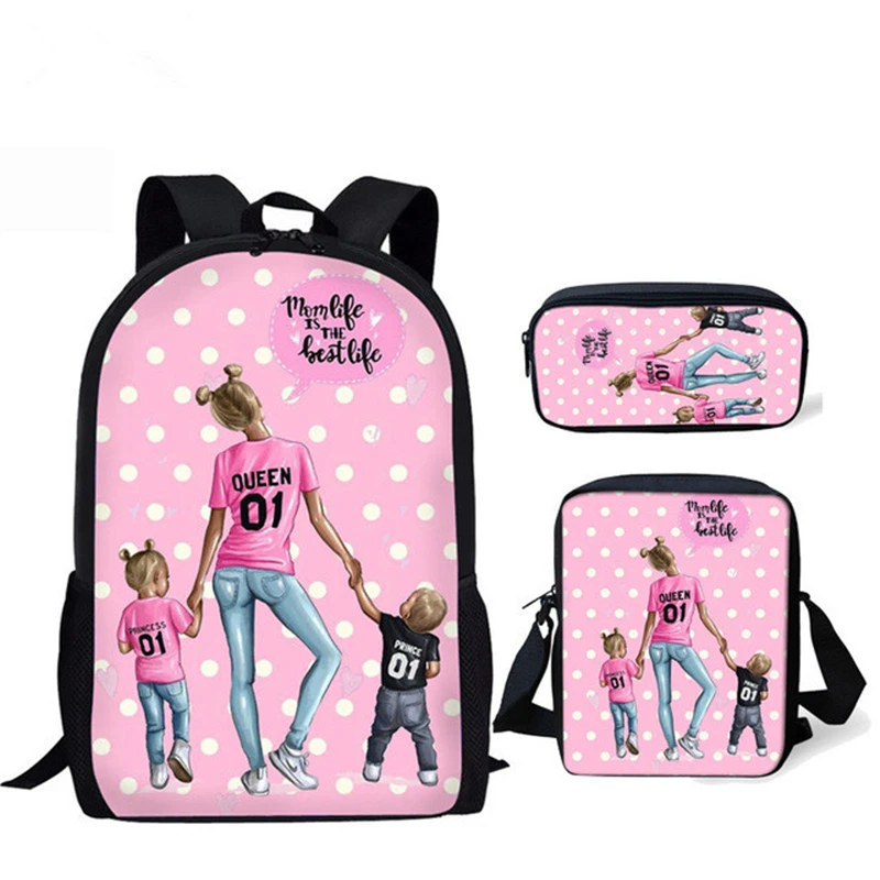 Popular Super Mom Life Daughter 3D Print 3pcs/Set pupil School Bags Laptop Daypack Backpack Inclined shoulder bag Pencil Case