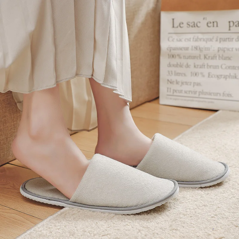 5Pairs/Lot Velvet Hotel Slippers Men Women Travel Disposable Cotton Towel Cloth Hospitality Soft SPA Shoes Guest Slides