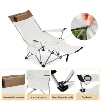 Niceway Foldable Picnic Camping Portable Fishing Chairs Beach Chairs Outdoor Garden Park Single Lazy Chair Backrest Cushion 2
