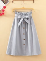 Summer Autumn Skirts Womens Midi Knee Length Korean Elegant Button High Waist Skirt Female Pleated School Skirt - Image 4