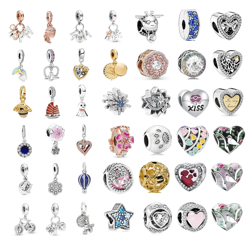 

New Exquisite Original Cute Bee Dinosaur Telescope Flower Love Beads for Original Pandora Women's Jewelry Gifts