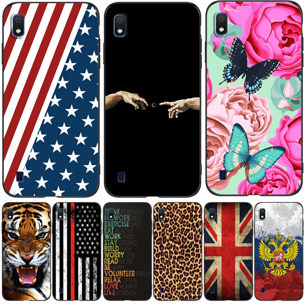 Per Samsung A10 Custodia Cover Per Telefono Su Samsung Galaxy A10 Galaxya10 A 10 Sm-A105F A105 A105F Custodia In Tpu Nero Uk Usa Flag Skull Wolf