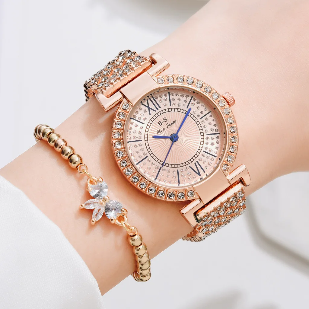 2022 Luxury Bracelet Watches Set For Women Fashion Rhinestones Quartz Clock Ladies Stainless Steel Wrist Watch Zegarek Damski
