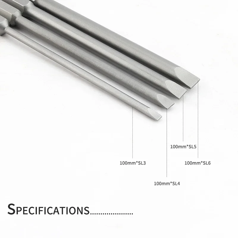 육각 생크 헤드 스크루드라이버 비트 세트, 플랫 헤드 스크류 드라이버 비트, 마그네틱 슬롯 팁, 1/4 인치, 100mm, 3.0-6.0mm