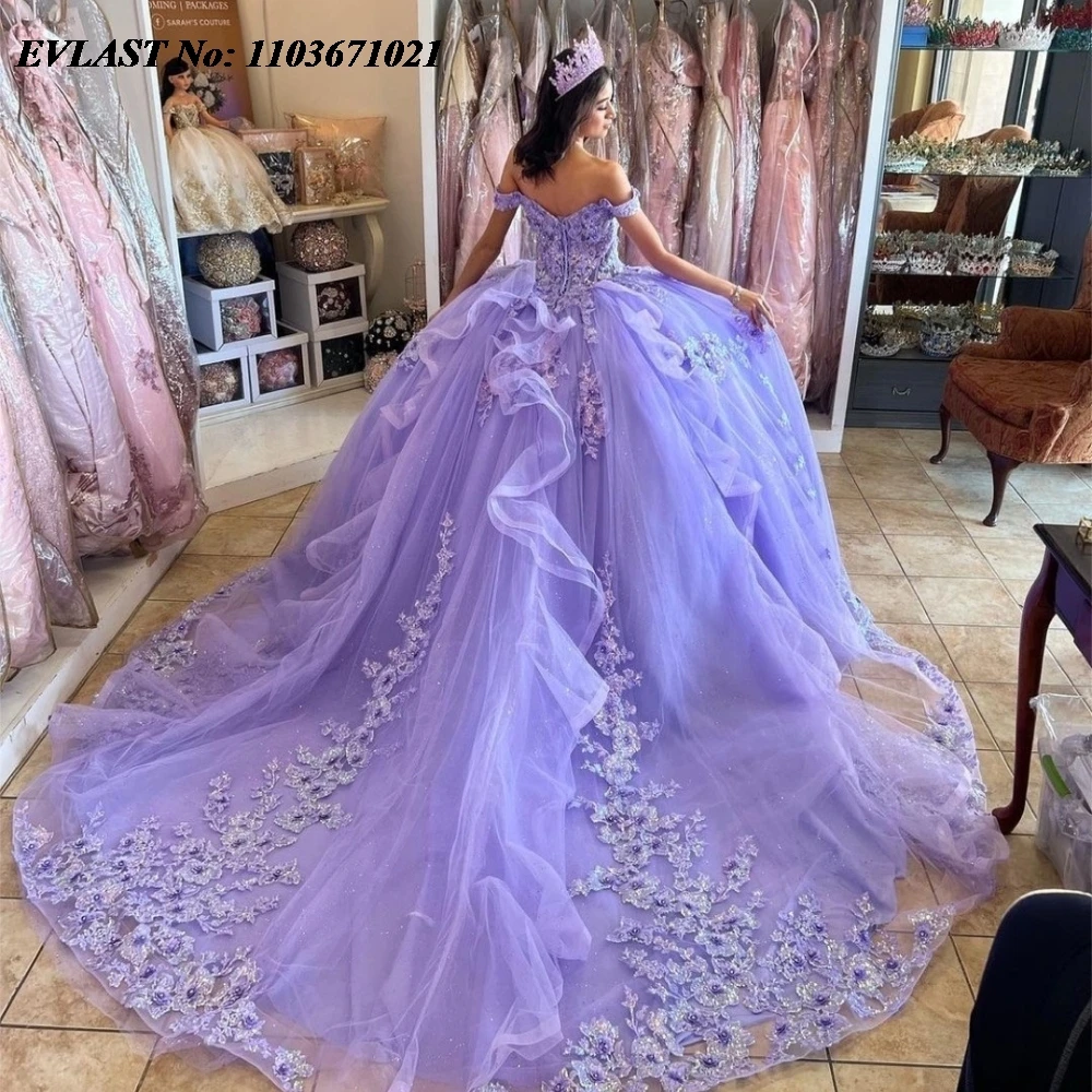 EVLAST Quinceanera Dress Ball Gown Sequins Lace Applique Beading Sweet 16