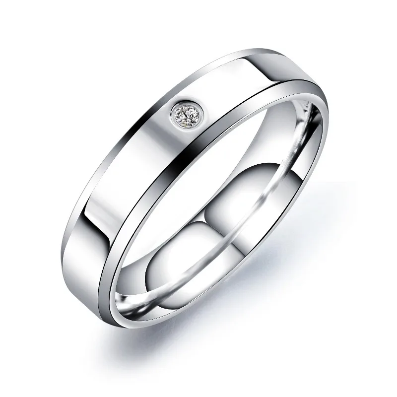 1Pc Simple Fashion G23 Taitanium Ring for Men Women, Shinning Cubic Zerconia Stainless Steel Wedding Ring for Women 3
