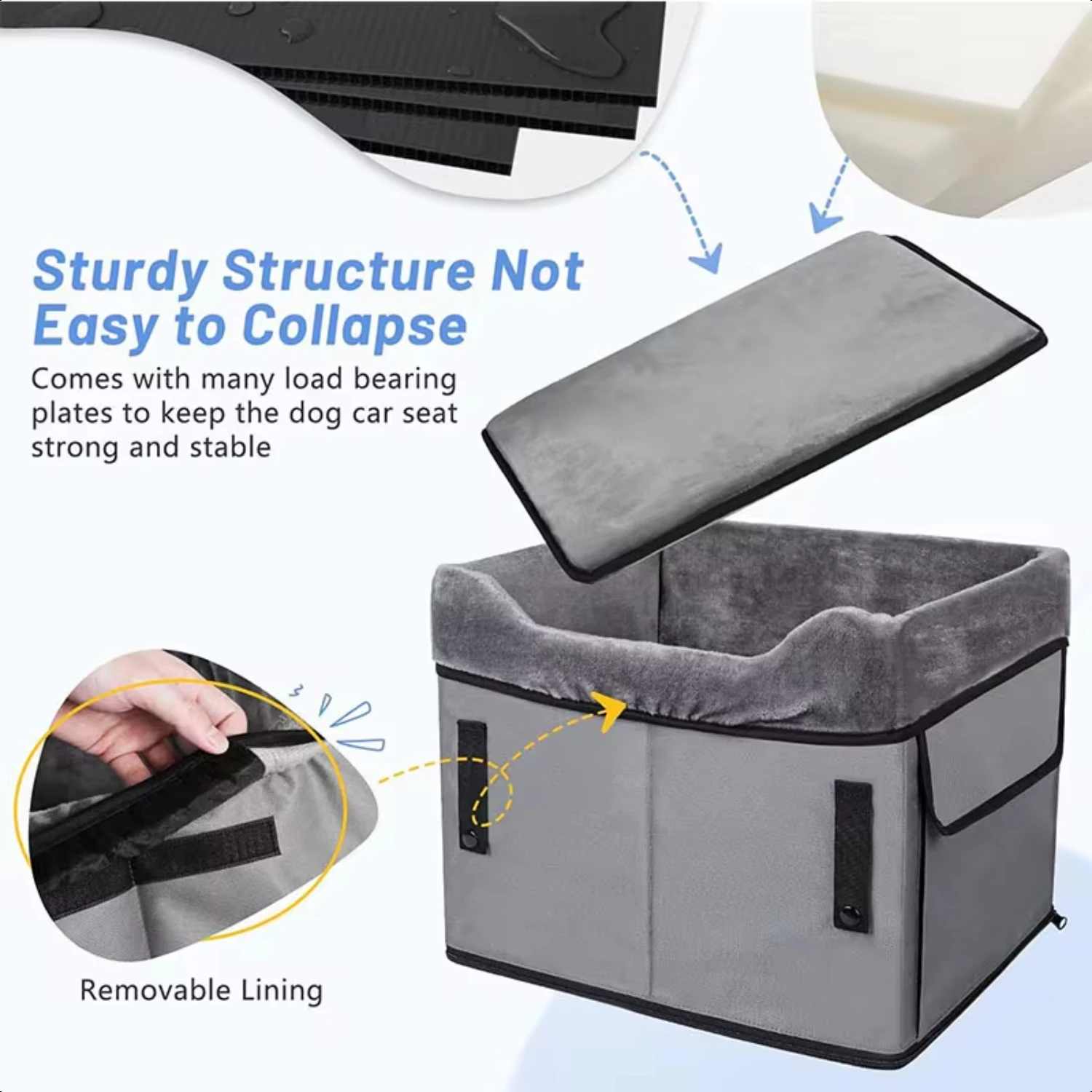 Pet Portable Elevated Lookout Dog Car Booster Seat Travel Carrier Bed with Safety Leash Small Dogs Cats