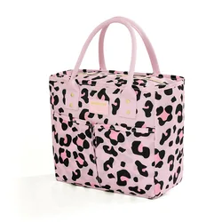 Chic Insulated Lunch Tote with Bow Design - Stylish, Waterproof Cooler Bag (Pink leopard print)
