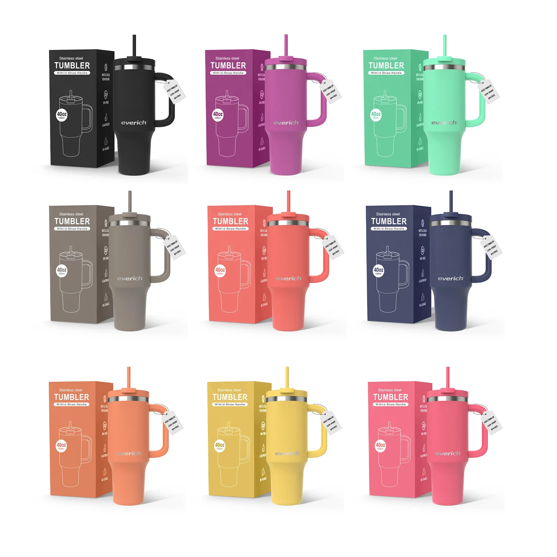 Hot Selling 40 Oz Travel Mug, Stainless Steel Tumbler with Handle and Straw, Insulated Tumbler for Beer, Coffee and Water