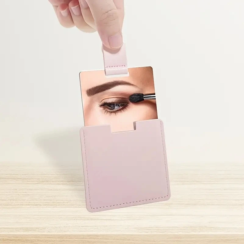 High-Definition Polished Stainless Steel Mirror Metal Beauty Mirror Leather Cover Compact Portable Makeup Mirror Carry-on