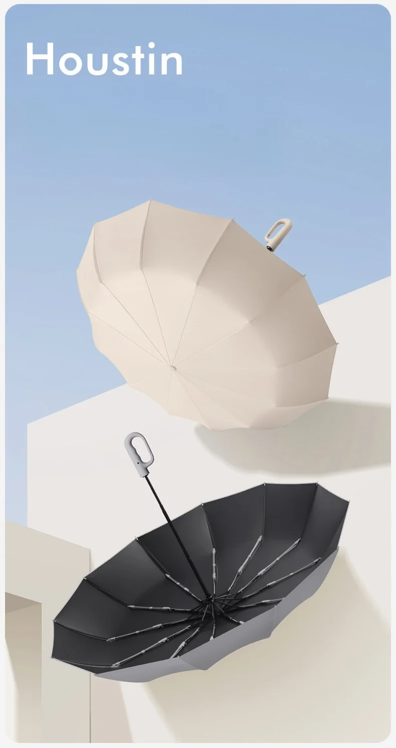 Extra Large 12-Bone Fully Automatic Folding Umbrella – Windproof Portable Rain Umbrella with Dual-Use Reverse Design & Black Glue UV Protection