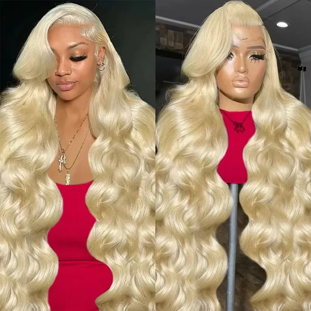613 Honigblonde, gewellte Echthaarperücken mit vollem Frontal 13x4 13x6 HD transparenter Spitze, 40-46 Zoll, 220 % Dichte – Detail 1
