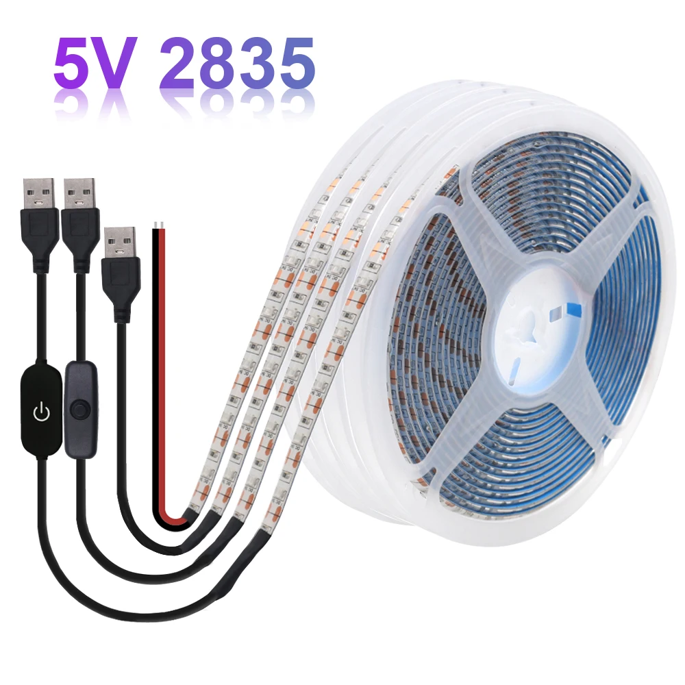 5V 2835 USB LED Strip Light Waterproof SMD 3528 60LED/m Battery Power Flexible Tape Warm White Blue Ribbon Night Lights For Home