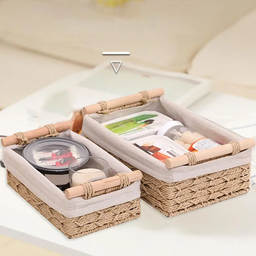 

Towel Storage Container Capacity Vine Braided Desktop Storage Basket with Handle for Home Office Organization of Remote Controls