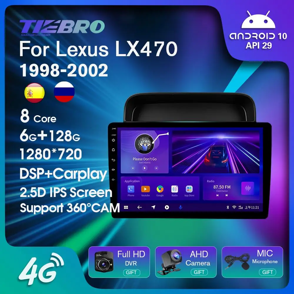 

Автомагнитола TIEBRO P1 6 + 128G Carplay, мультимедийный плеер для Lexus LX470 J100 1998-2002, GPS-навигация, головное устройство, Android 10, Bluetooth