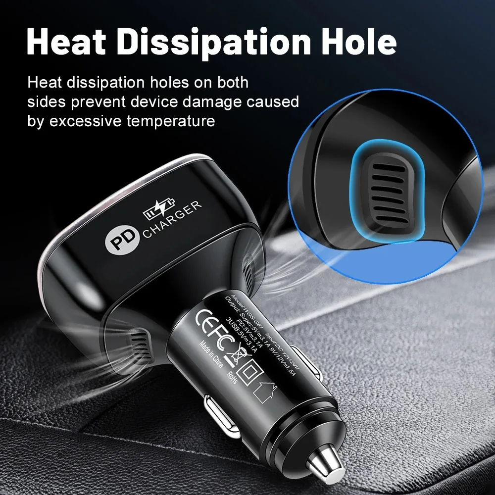 150W USB Car Charger Type C Mobile Phone Charger Fast Charging For iPhone 15 16 Pro Max Xiaomi Samsung USB C Car Charger Adapter