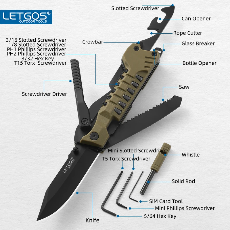 22-in-1 Pocket Folding Knife – Survival Gear Rescue Tool 5