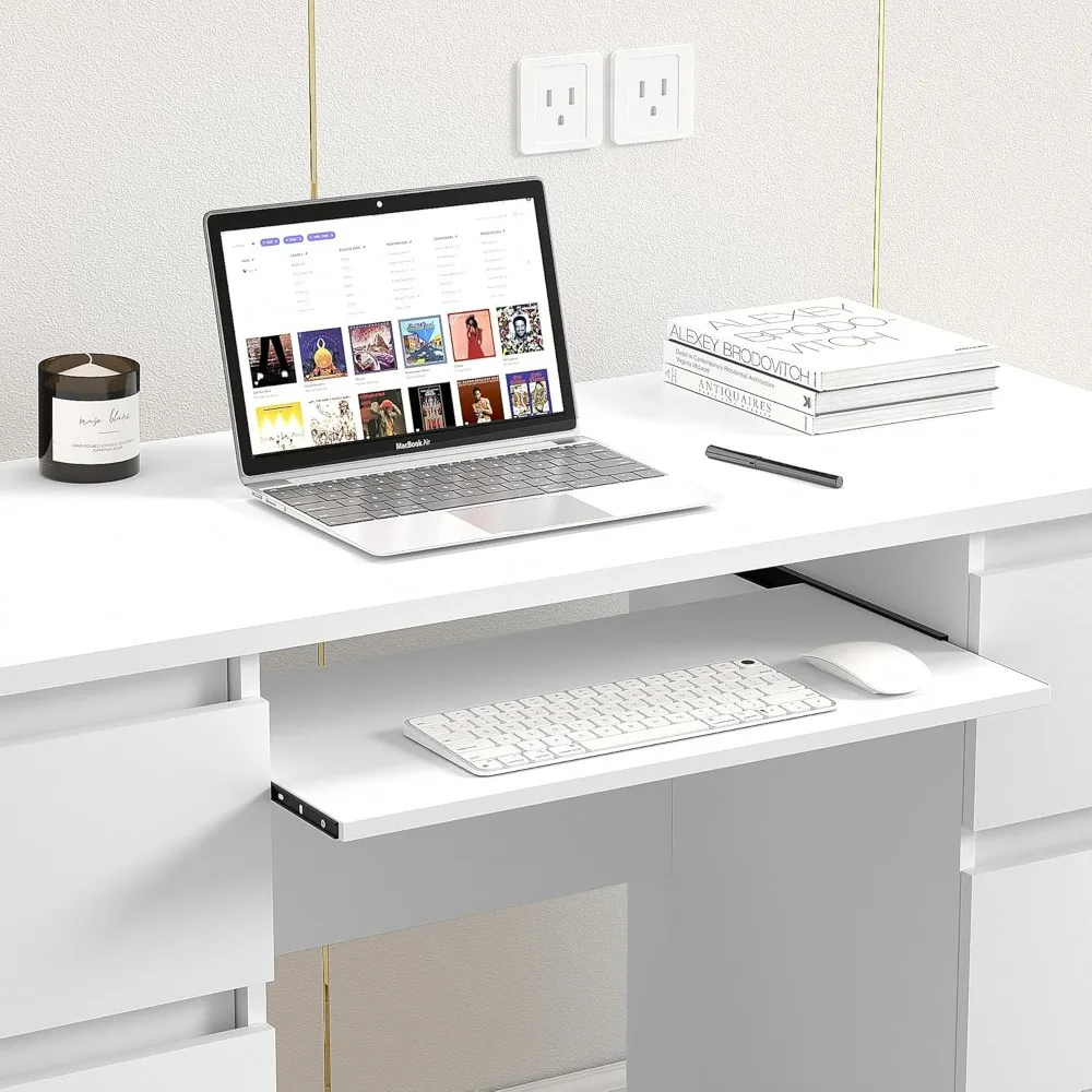 Computer Desk with 6 Drawers, 47 Inch Writing Wood Desk with Drawers PC Laptop Vanity Makeup Desk, Work Study Table Desk White 2
