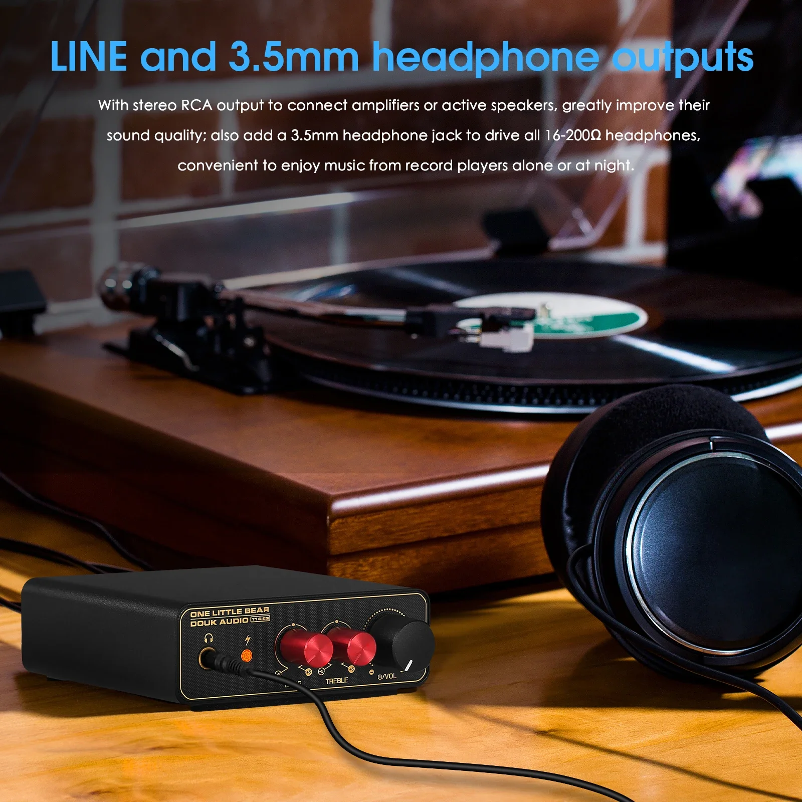 Douk Audio T14-EQ Stereo RIAA MM/MC Phono Stage Preamp Home Turntables Preamplifier with 3.5mm Headphone Amp