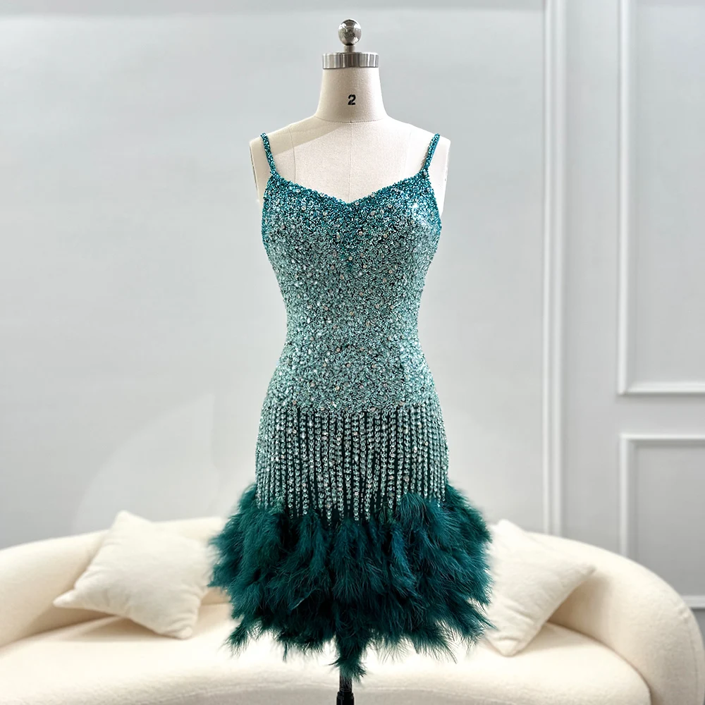 

Scz128 Emerald Green Short Mini Cocktail Party Dresses For Women Wedding 2024 Luxury Feathers Pink Evening Club Gowns