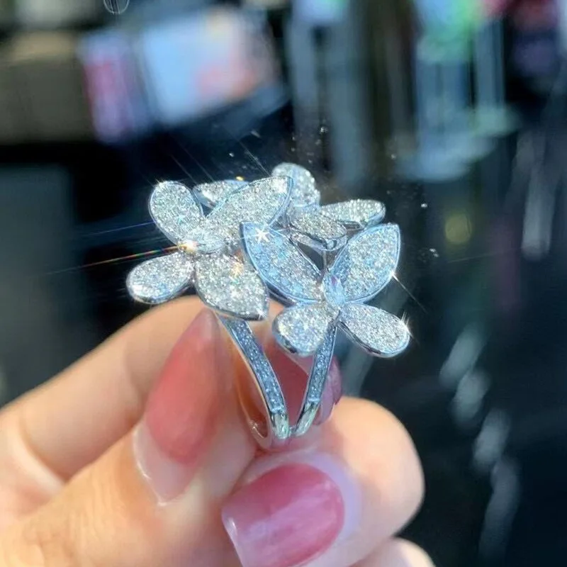 

Flower Closed Ring Exquisite Commuter Iris Japonica Super Flash Sweet Princess Gift Luxury Fine Jewelry 925 Sterling Silver