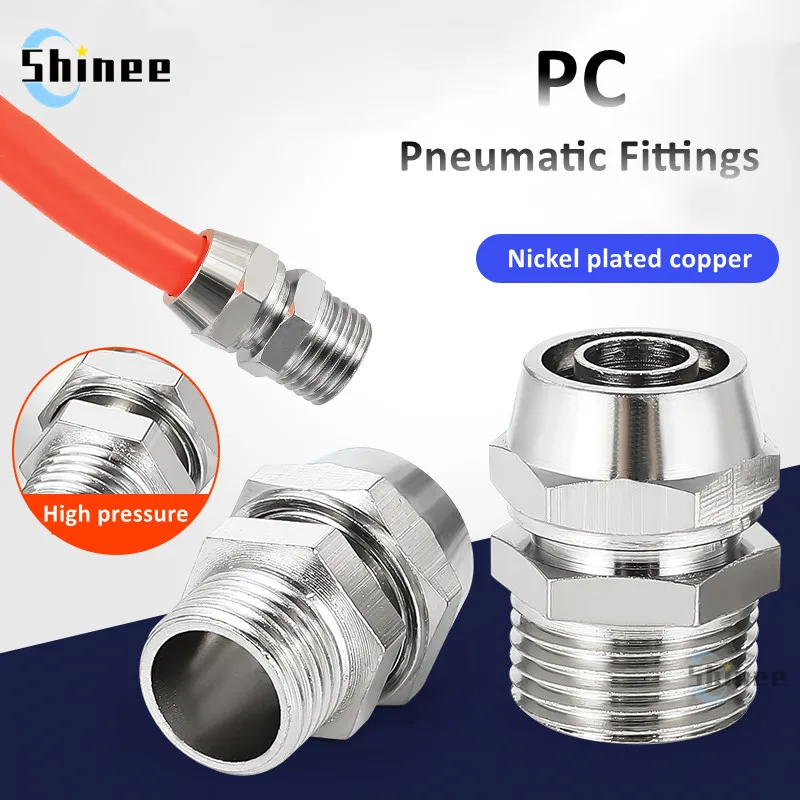 1PCS Nickel plated copper Pneumatic Fittings Air Fitting PC 4-M5 16mm Thread 1/8 3/8 1/2" 1/4"BSP Quick Connector