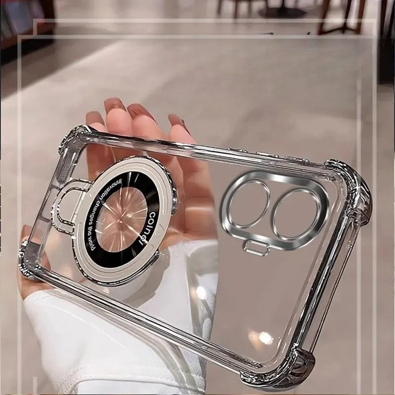 Luxury Transparent Shockproof Soft Cover with Airbag Electroplating Holder