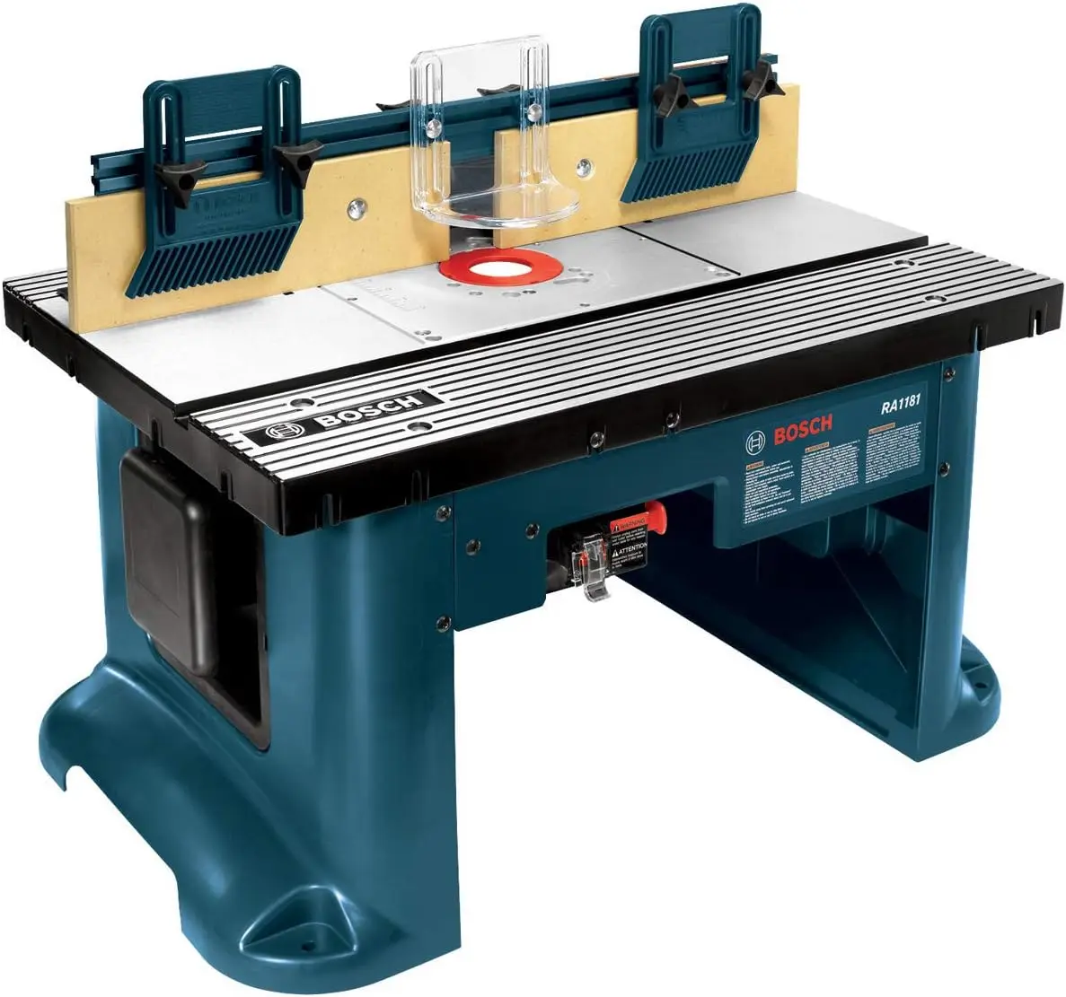 

BOSCH RA1181 Benchtop Router Table 27 in. x 18 in. Aluminum Top with 2-1/2 in. Vacuum Hose Port