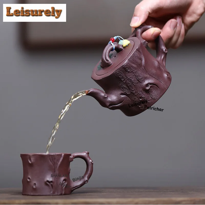 250ml Luxury Yixing Purple Clay Teapots Handmade Stump Pot Raw Ore Purple Mud Kettle With Filter Zisha Tea Set Cups Set Supplies