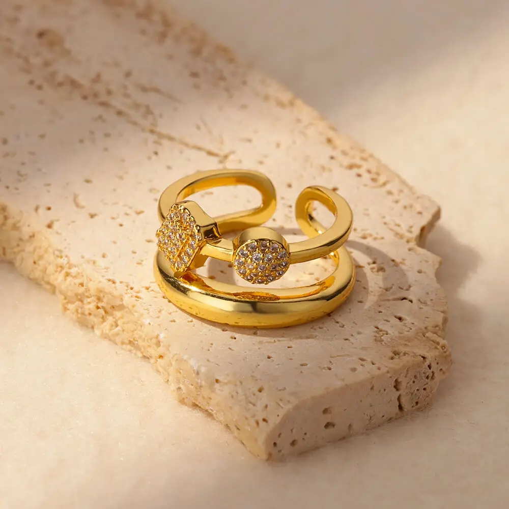 Square Round Double Rings Adjustable Wedding Jewelry For Women