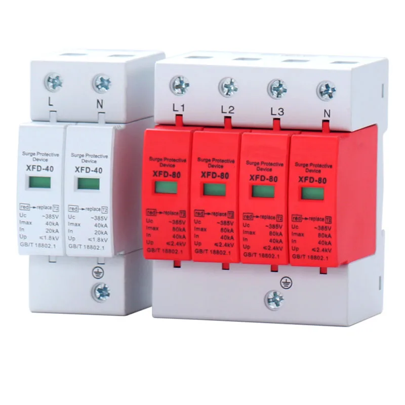 

1pc AC SPD 1P 2P 3P 4P 20~40KA 30KA~60KA 385V House Lightning Surge Protector Protective Low-voltage Arrester Device OEM Factory