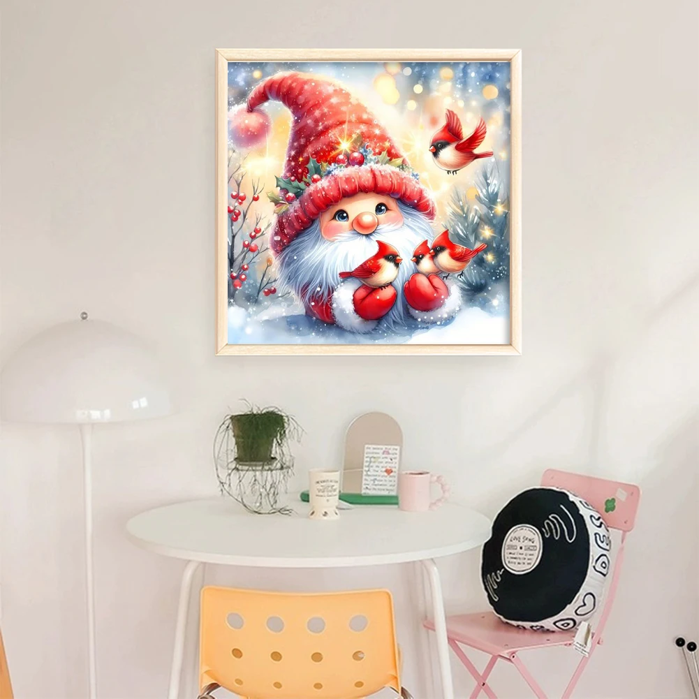 Bird Gnome Printed Cross Stitch Kit 40x40cm DIY 11CT Thread Art Needlework Decor