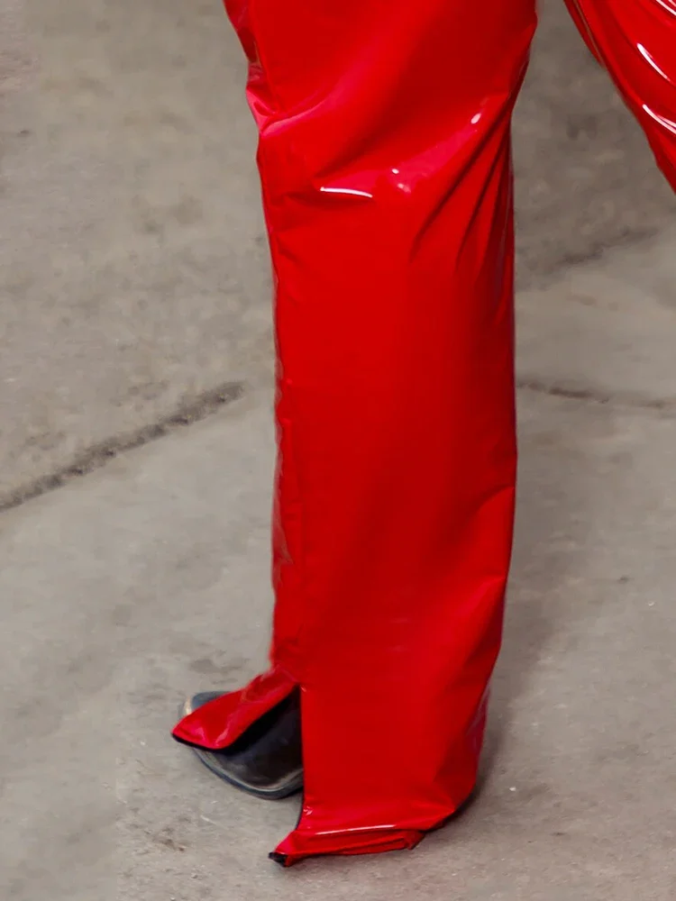 Plus Size High Waist Trousers Women Faux Latex Pencil Pants