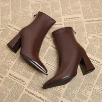 Autumn Winter Fashion Pointed Toe Ankle Boots Women Zippers Thick Heels Shoes Street Style Banquet Party Short Botas Mujer - Image 2