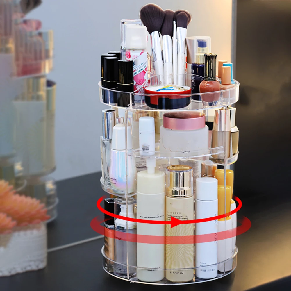 Make Up Organizer Box 360 Degree Rotation Cosmetic Organizer Transparent Fashion Spin Multi-Function Detachable Dressing Table 4